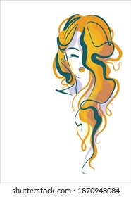 
VECTOR Background with a
stylish  original hand-drawn sketch graphics portrait  with beautiful young girl model for fashion design logo 