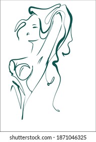 
Fondo del VECTOR con un
retrato gráfico original de boceto dibujado a mano con el hermoso modelo de chica joven para el logo de diseño de moda 