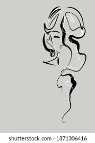 
VEKTOR-Hintergrund mit
stylische, handgezeichnete Skizze-Grafik-Portrait mit schönem jungen Girl-Modell für Modedesign-Logo 