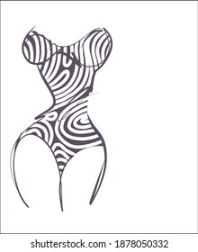 VECTOR Background with a stylish  original hand-drawn sketch graphics with beautiful young girl model in bikini for fashion design logo 