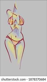 
VEKTOR-Hintergrund mit
stylische, handgezeichnete Sketch-Grafik mit schönem jungen Girdmodell in Bikini für Modedesign-Logo 