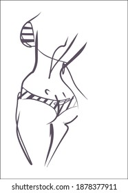 
VECTOR Background with a
stylish  original hand-drawn sketch graphics with beautiful young girl model in bikini for fashion design logo 