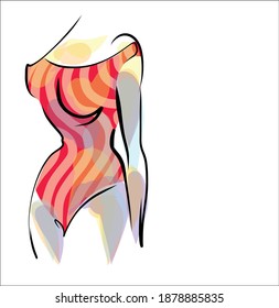 
Fondo del VECTOR con un
elegante  boceto de gráficos dibujado a mano original de la moda   con una hermosa joven en bikini para el deporte de diseño es el logo para el fitness 
