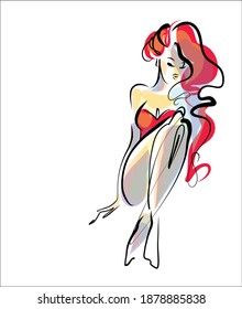 
Fondo del VECTOR con un
elegante  boceto de gráficos dibujado a mano original de la moda   con una hermosa joven en bikini para el deporte de diseño es el logo para el fitness 
