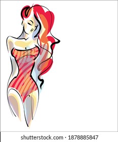 
Fondo del VECTOR con un
elegante  boceto de gráficos dibujado a mano original de la moda   con una hermosa joven en bikini para el deporte de diseño es el logo para el fitness 
