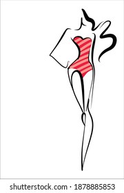
Fondo del VECTOR con un
elegante  boceto de gráficos dibujado a mano original de la moda   con una hermosa joven en bikini para el deporte de diseño es el logo para el fitness 
