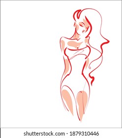 
VECTOR Background with a
stylish  fashion original hand-drawn graphics sketch   with beautiful young girl in bikini for design sport are fitness  logo 
