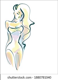 
Fondo del VECTOR con un
elegante  boceto de gráficos dibujado a mano original de la moda   con una hermosa joven en bikini para el deporte de diseño es el logo para el fitness 
