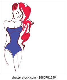 
Fondo del VECTOR con un
elegante  boceto de gráficos dibujado a mano original de la moda   con una hermosa joven en bikini para el deporte de diseño es el logo para el fitness 
