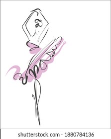 
VECTOR Background with a
stylish  fashion original hand-drawn graphics sketch   with beautiful young ballerina for design art ballet logo 