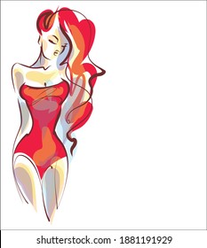 
VECTOR Background with a
stylish  fashion original hand-drawn graphics sketch   with beautiful young girl in bikini for design sport are fitness  logo 
