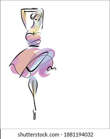
VECTOR Background with a
stylish  fashion original hand-drawn graphics sketch   with beautiful young ballerina for design art ballet logo 