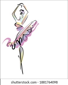 
VECTOR Background with a stylish  fashion original hand-drawn graphics sketch   with beautiful young ballerina for design art ballet logo 