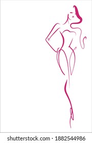 
VECTOR-Hintergrund mit einem stilvollen  handgezeichnete Modegrafik-Skizze   mit schönem jungen Mädchen in Bikini für Design-Sport sind Fitness-Logo 
