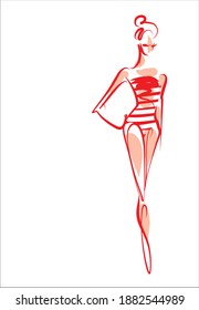 
Fondo del VECTOR con estilo  boceto de gráficos dibujado a mano original de la moda   con una hermosa joven en bikini para el deporte de diseño es el logo para el fitness 
