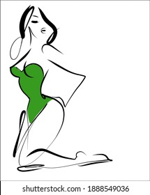 
VECTOR Background with a
stylish  original hand-drawn sketch graphics with beautiful young girl model in bikini for fashion design logo 