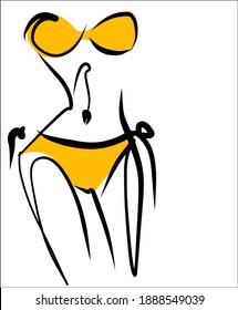 
VECTOR Background with a
stylish  original hand-drawn sketch graphics with beautiful young girl model in bikini for fashion design logo 
