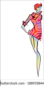 
VECTOR Background with a
stylish  original hand-drawn sketch graphics with beautiful young girl model in dress  for fashion design logo 