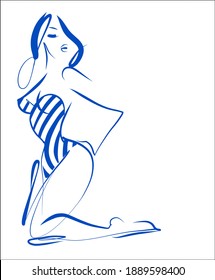 
Fondo del VECTOR con un
diseño original y elegante de dibujos gráficos dibujados a mano con el hermoso modelo de chica joven en bikini para el logo de diseño de moda 