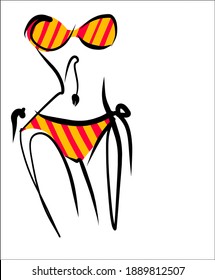 
VECTOR Background with a
stylish  original hand-drawn sketch graphics with beautiful young girl model in bikini for fashion design logo 