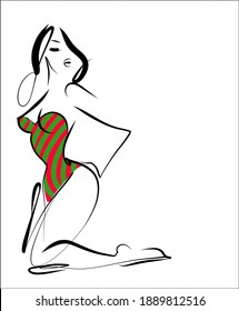
VECTOR Background with a
stylish  original hand-drawn sketch graphics with beautiful young girl model in bikini for fashion design logo 