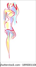 
VEKTOR-Hintergrund mit
stylische, handgezeichnete Skizze-Grafik mit schönem jungen Girdmodell in Kleid für Modedesign-Logo 