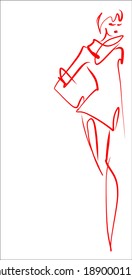 
VECTOR Background with a
stylish  original hand-drawn sketch graphics with beautiful young girl model in dress  for fashion design logo 