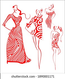 
VECTOR Background with a
stylish  original hand-drawn sketch graphics with beautiful young girl model Set in dress  for fashion design logo 