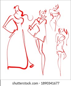 
VECTOR Background with a
stylish  original hand-drawn sketch graphics with beautiful young girl model Set in dress  for fashion design logo 