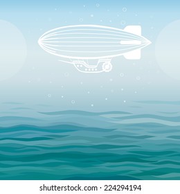 Vector background: stylized airship on a sea background.