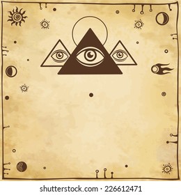 Vector background: the stylized Egyptian pyramids with a place for the text. Imitation of old paper.