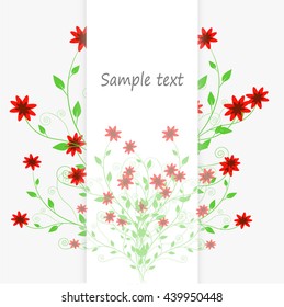Vector background with stylized flower; leaves. Invitation and greeting card with bunch of flowers. Floral abstract Decorative illustration with text box for celebration and holiday.