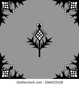 Vector background with stylized flowers and thistle leaves. Hand-drawn  monochrome drawing. Floral symbols template.