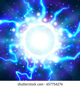 Vector background, stylized image of lightning, electric energy, explosion. The illustration is intended for fiction, business, science, education, internet resources.