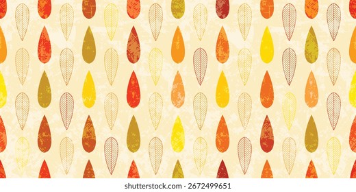 Fundo vetorial de folhas estilizadas, folhas de outono, estrutura geométrica ordenada, padrão sem emenda