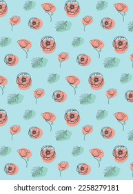 vector background stylized poppy line