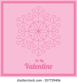 Vector background with stylized snowflake and hearts. Valentine's Day template card.