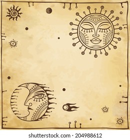 Vector background: stylized the sun and month with a place for the text
