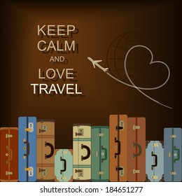Vector background with suitcases and slogan "Keep calm and love travel"