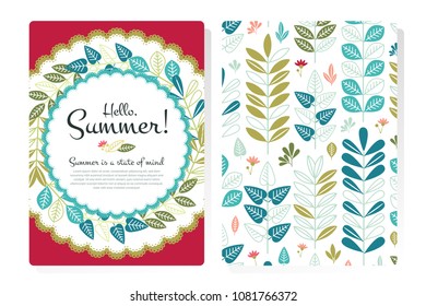 Vector Background with Summer Flowers, Cute Flourish Illustration with Text. Can be used as blank form layout for greeting card, calendar, poster, sale banner, print and web design, wedding invitation