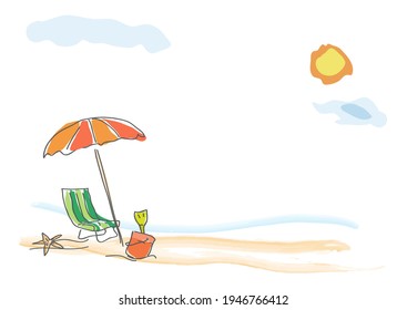 Vector background summer on the beach, childish drawing handmade.