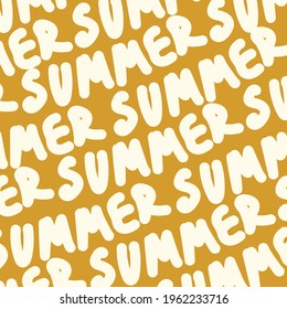 Vector Background Summer. Pattern on yellow with Letters. Texture in the style of a doodle postcard. Vector illustration
