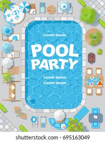 Vector background. Summer pool party invitation. (View from above) Swimming pool top view.