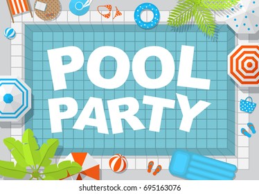 Vector background. Summer pool party invitation. (View from above) Swimming pool top view.