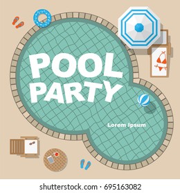 Vector background. Summer pool party invitation. (View from above) Swimming pool top view.