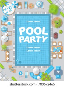 Vector background. Summer pool party invitation. (View from above) Swimming pool top view.