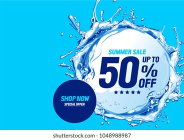 Vector background. Summer sale with water waves circle. You can place relevant content in the area.