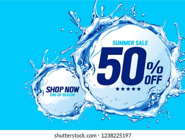 Vector background. Summer sale with water waves circle. You can place relevant content in the area.