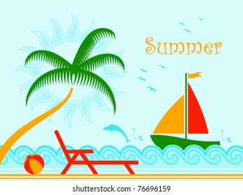 vector background with summer scene on the beach
