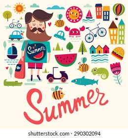 Vector background with summer symbols